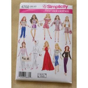 2004 11-1/2" Barbie Doll Clothes Sewing Pattern Simplicity #4702